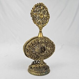 Vintage Brass Filigree Floral Ormolu Perfume Bottle Antique Victorian Ornate